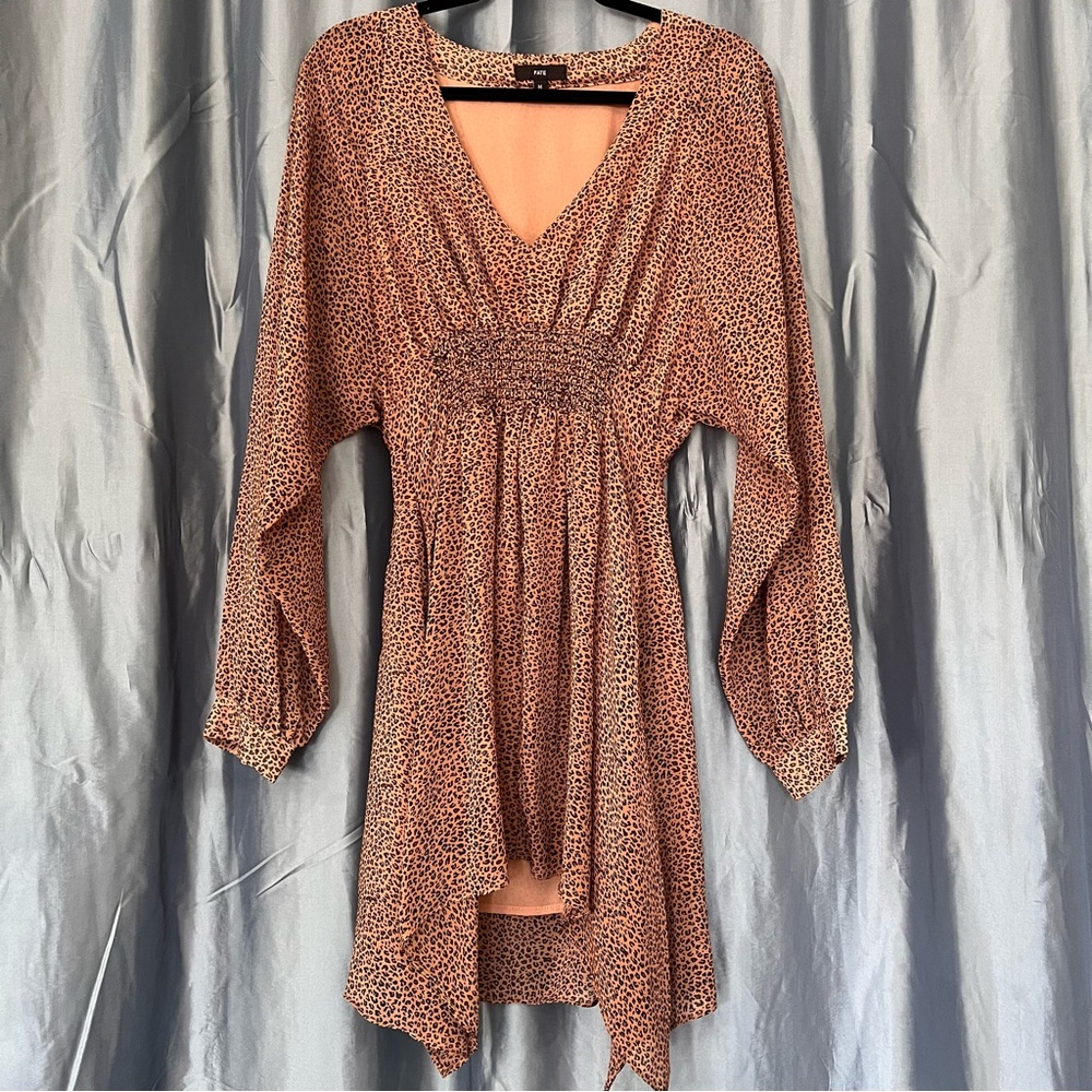 Fate Cheetah Print Camel Smock Dress Size M